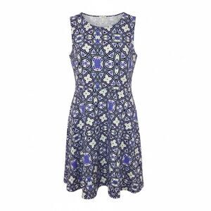 Talbots Blue Purple Geometric Moroccan Sleeveless Dress Size 16 XL